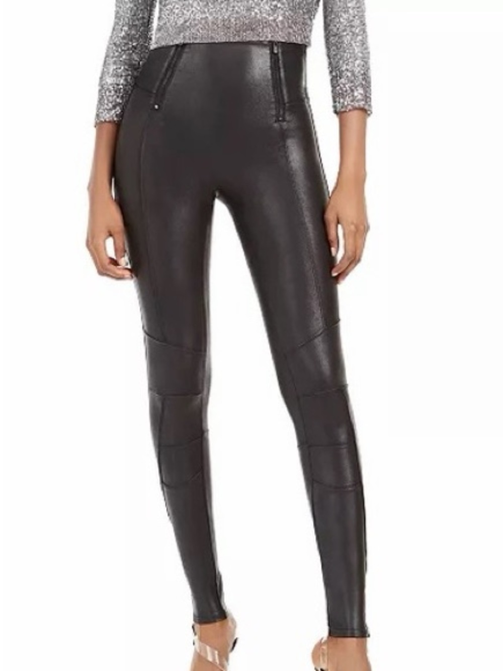 SPANX Black Faux Leather Moto Leggings